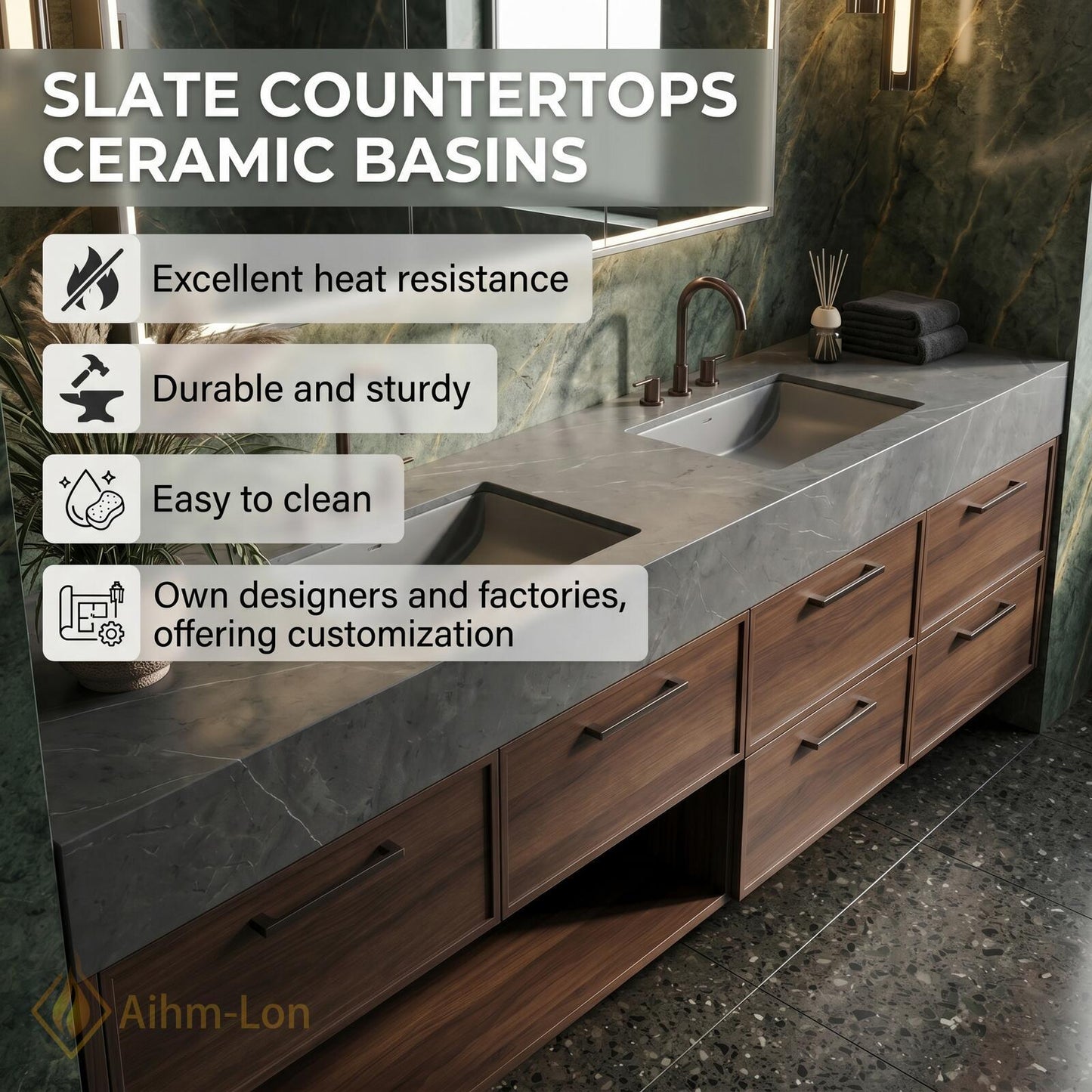 60''-96'' Double Bathroom Vanity with Sink Dark-Walnut Floating Drawers Storage Sleek