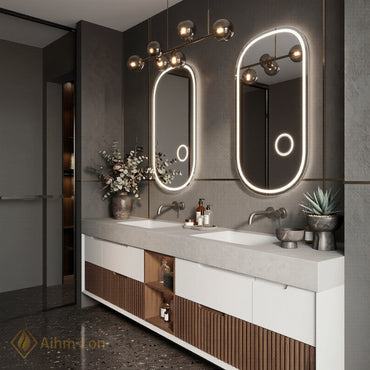 76''-96'' Double Bathroom Vanity with Sink Concrete Top Slatted Base Open Shelving