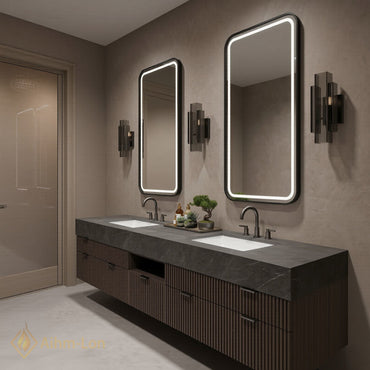 78''-96'' Double Bathroom Vanity with Sink Floating Storage Drawers Dark Stone Modern