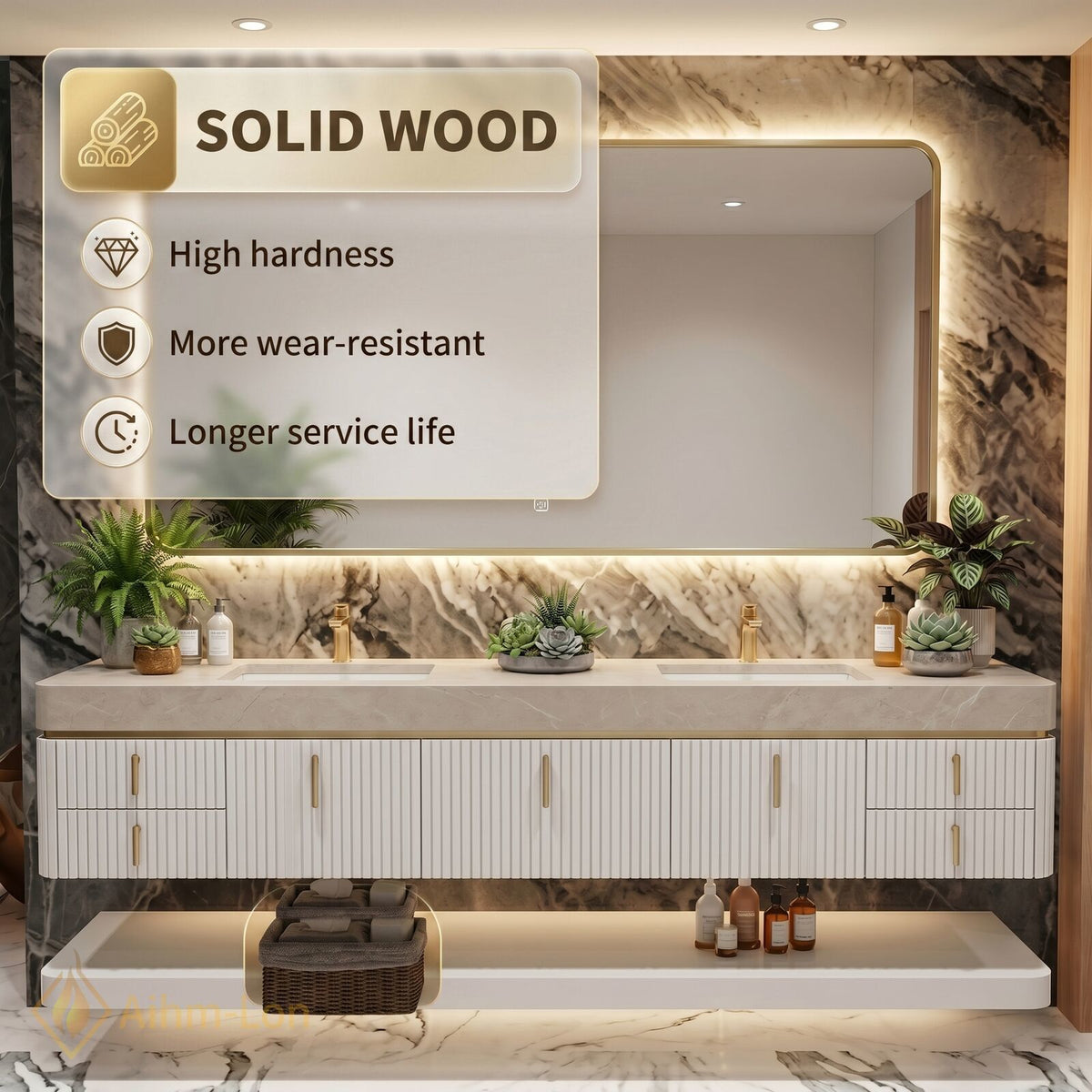 60''-96'' Bathroom Vanity with Sink Floating Storage Drawers Marble Top Double Smart