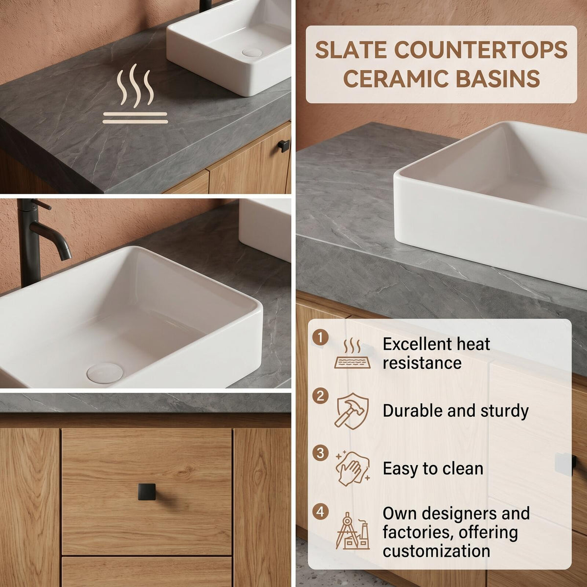 60''-96'' Double Bathroom Vanity with Sink Modern Floating Stone-Textured Wood Grain Finish