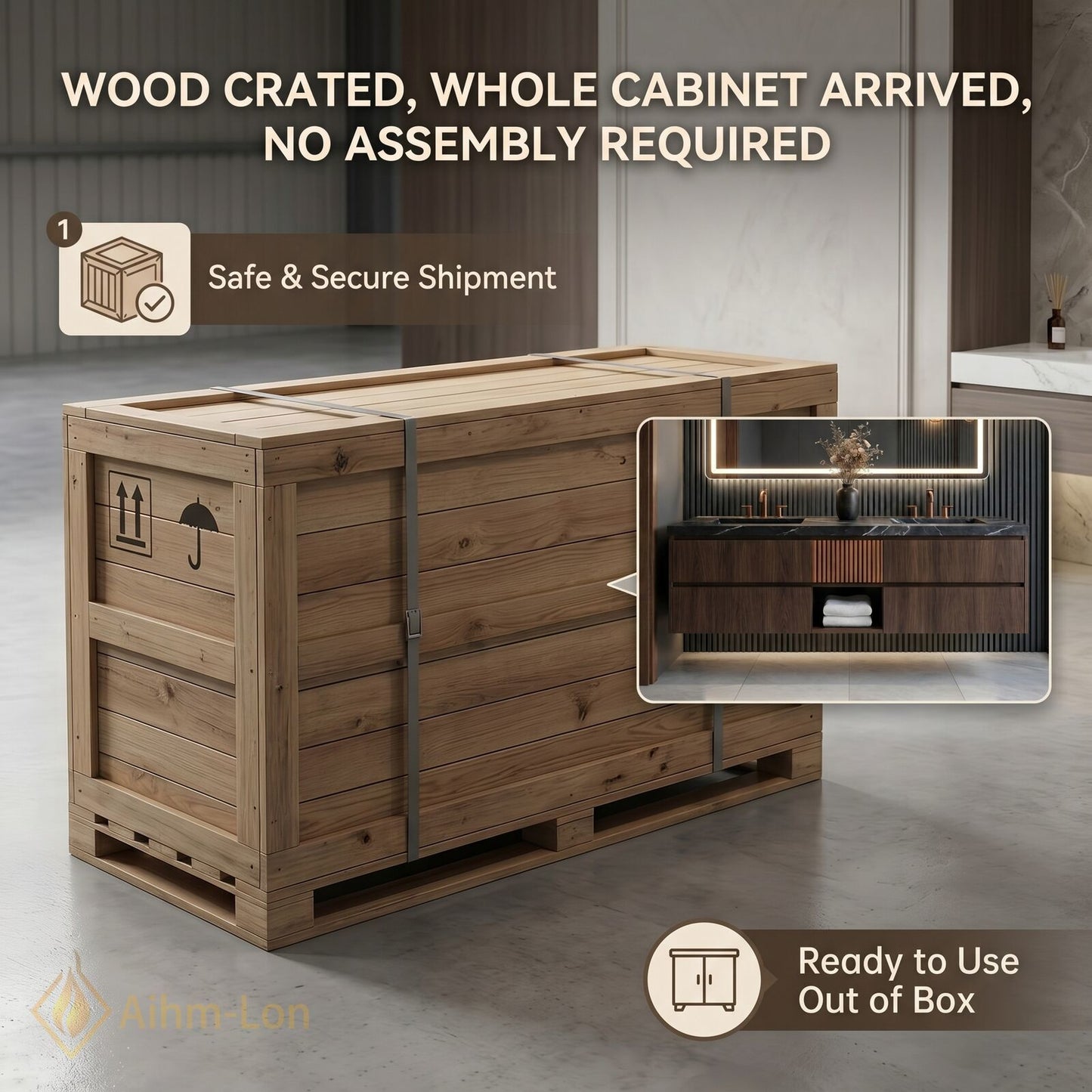 60''-96'' Modern Bathroom Vanity with Sink Double Sink Dark Wood Grain Finish Cabinet