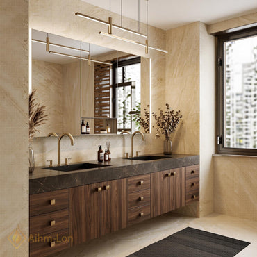 72''-96'' Double Bathroom Vanity with Sink Dark Modern Floating Stone-Top Top