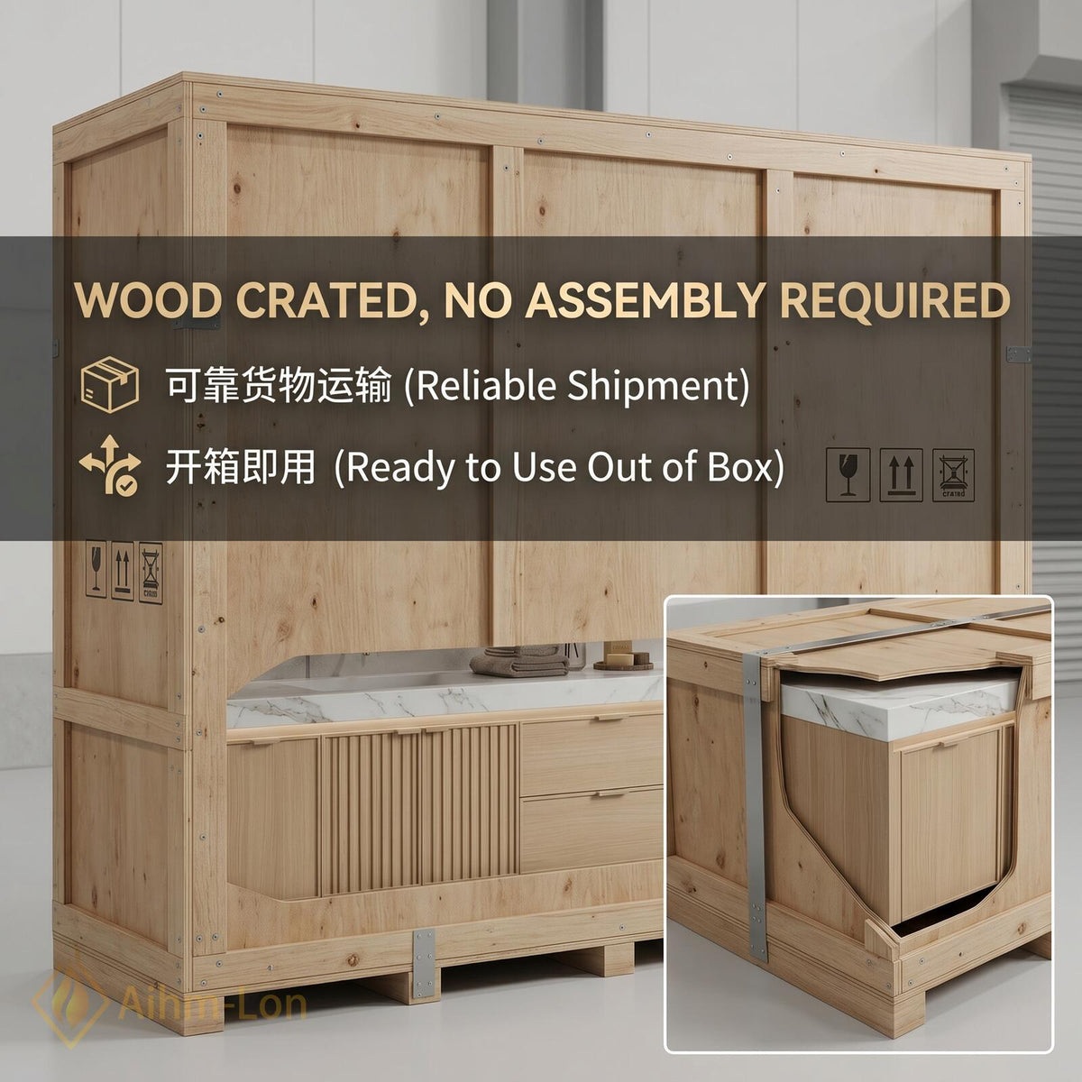 78''-96'' Double Bathroom Vanity with Sink Floating Double Oak Finish Slatted Front