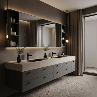 60''-96'' Double Bathroom Vanity with Sink Floating Matte Charcoal Stone-Effect Extensive Drawers