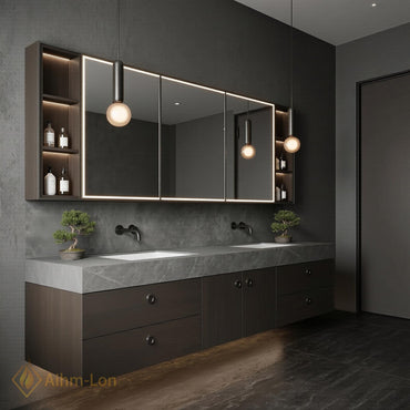 60''-96'' Double Bathroom Vanity with Sink Modern Floating Walnut Slatted Finish Dark
