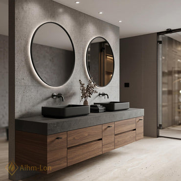 60''-96'' Double Bathroom Vanity with Sink Walnut Modern Floating Grain Drawer Storage