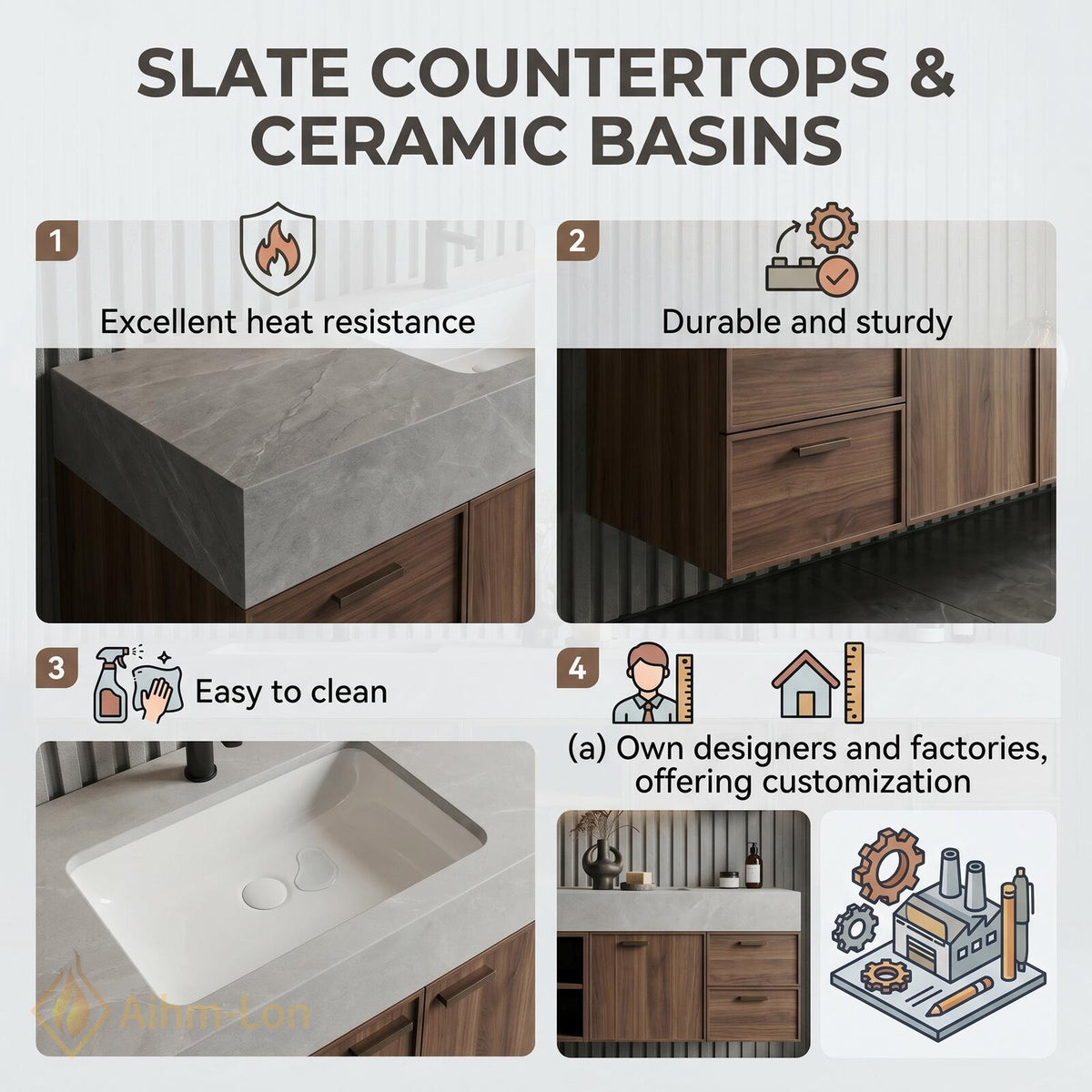 76''-96'' Double Bathroom Vanity with Sink Floating Double Wood Grain Panels Stone