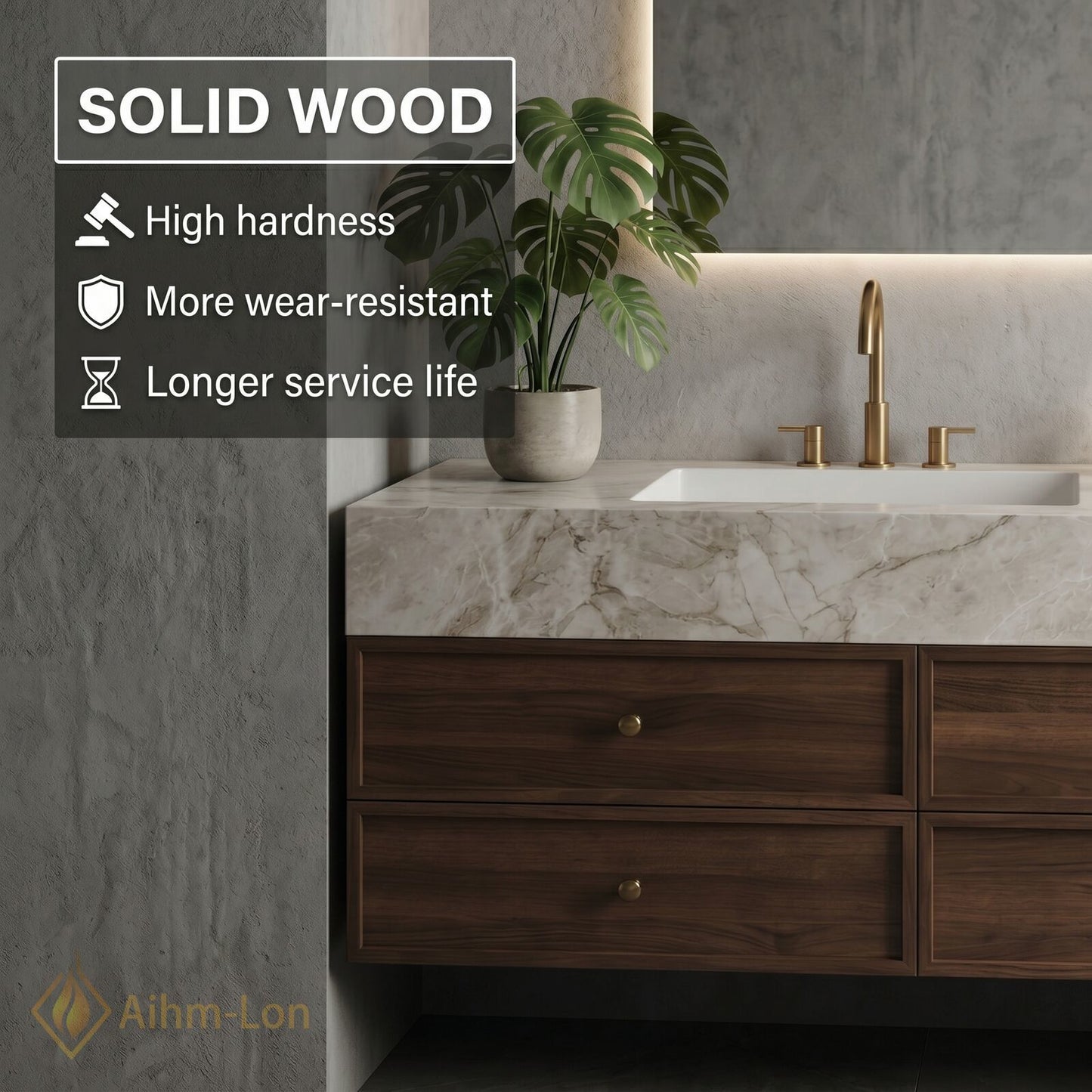 60''-96'' Double Bathroom Vanity with Sink White-Marble White Floating Wood-Grain Pattern Top