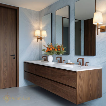 78''-96'' Modern Bathroom Vanity with Sink Floating Dark Walnut Deep Drawers Cabinet