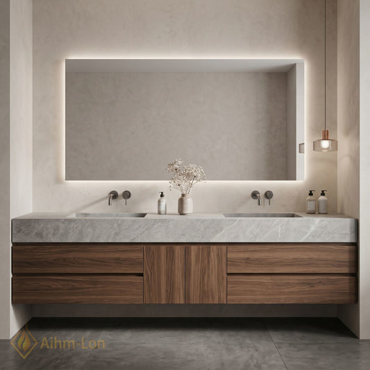 60''-96'' Double Bathroom Vanity with Sink Floating Storage Drawers Large Marble Texture