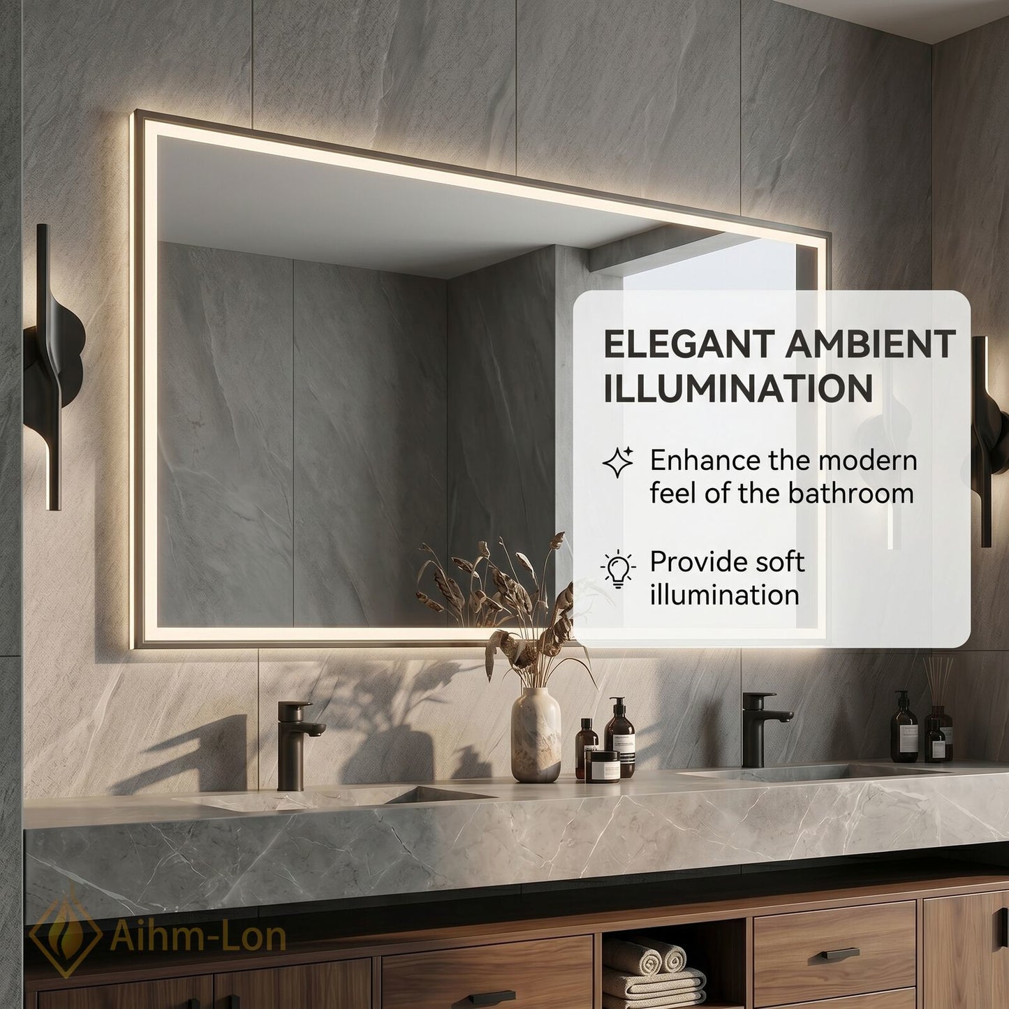 60''-96'' Double Bathroom Vanity with Sink Floating Storage Drawers Large Marble Modern