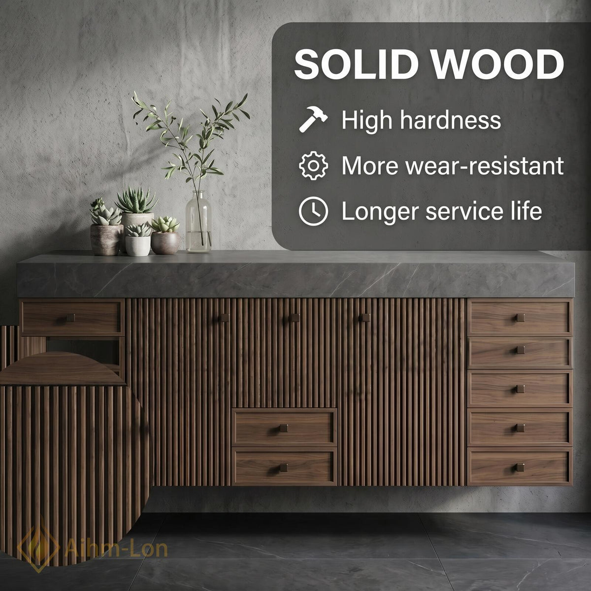 60''-96'' Double Bathroom Vanity with Sink Oak Finish Stone Countertop Storage
