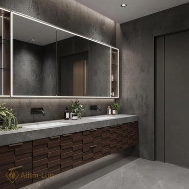 60''-96'' Double Bathroom Vanity with Sink Modern Floating Dark Slatted Walnut Finish