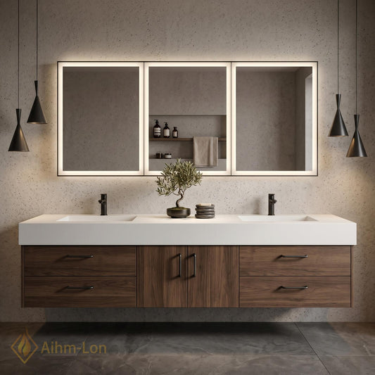 60''-96'' Double Bathroom Vanity with Sink Modern Floating Solid Frame Base Drawers