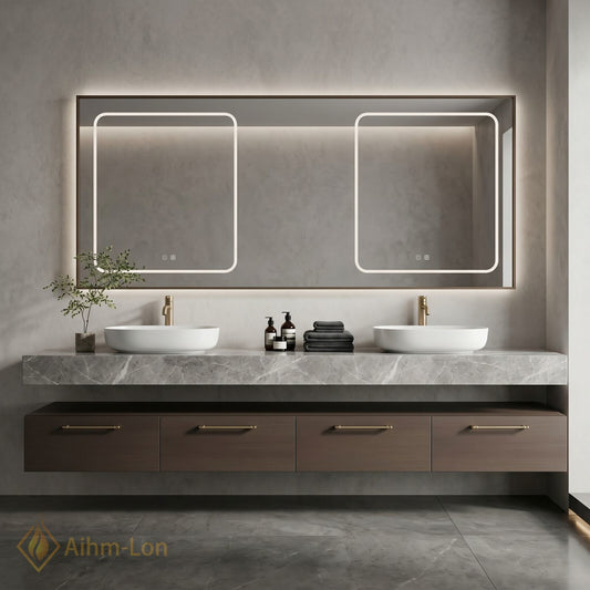 60''-96'' Double Bathroom Vanity with Sink Dark Wood Drawers Large Marble Top