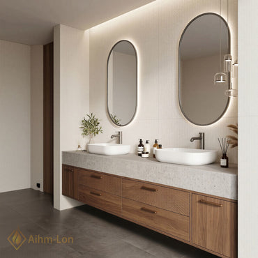 60''-96'' Double Bathroom Vanity with Sink Wall-Mounted Wall-Mount Wood-Grain Radiant Drawer Fronts
