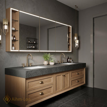 60''-96'' Double Bathroom Vanity with Sink Warm-Oak Modern Floating Doors Finish
