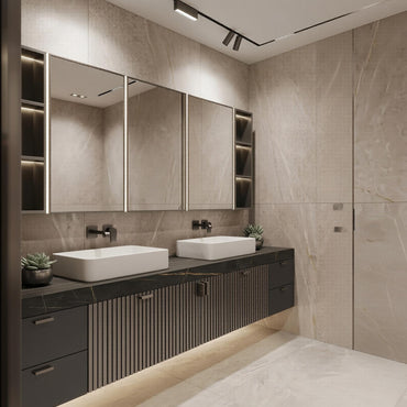 60''-96'' Double Bathroom Vanity with Sink Modern Floating Charcoal Matte Slatted Front Panel