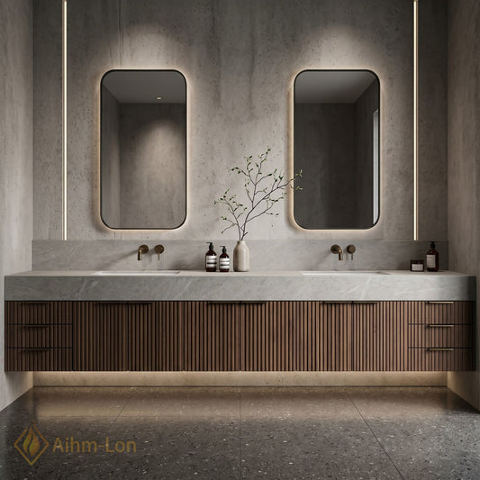 70''-96'' Double Bathroom Vanity with Sink Wall-Mounted Wall-Mount Modern Slatted Vanities Vertical