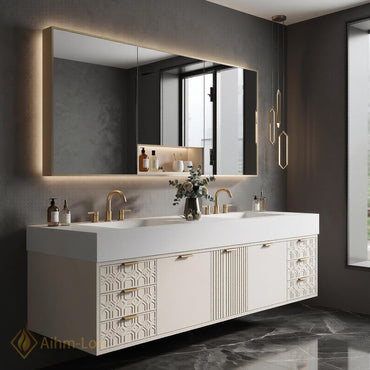 60''-96'' Double Bathroom Vanity with Sink Modern Floating Integrated Mirror Spacious Storage