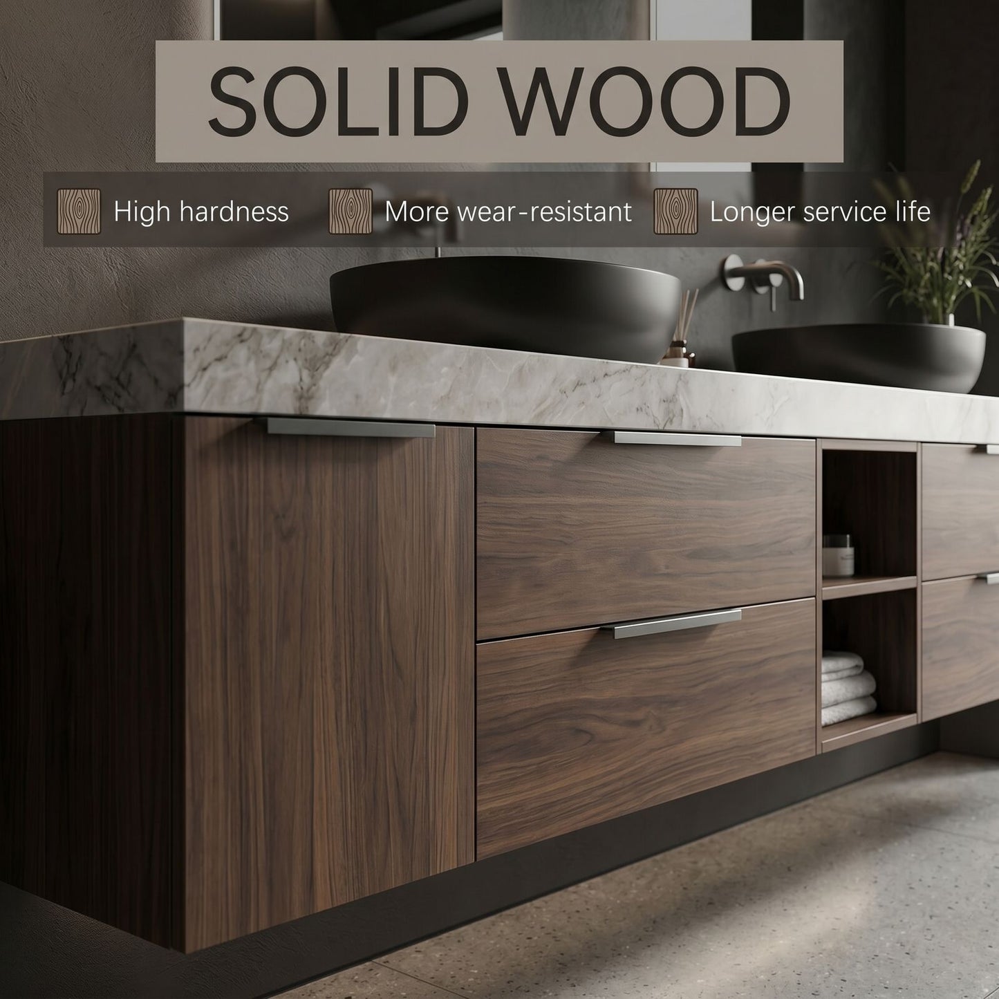 70''-96'' Modern Bathroom Vanity with Sink Floating Wall-Mounted White Marble Top Cabinet