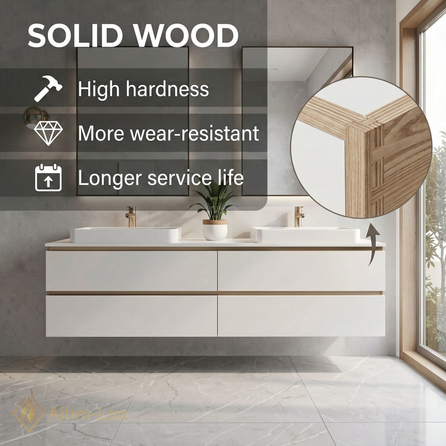 60''-96'' Modern Bathroom Vanity with Sink Double Sink Floating Design Spacious Storage Cabinet