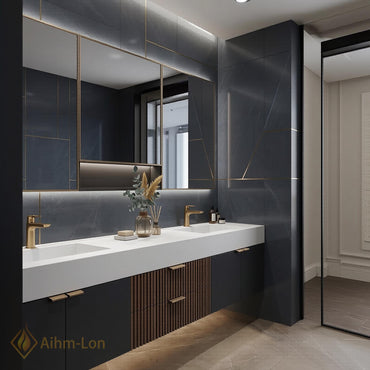 76''-96'' Double Bathroom Vanity with Sink Floating Double Matte Finish Slatted Center