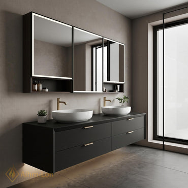 60''-96'' Double Bathroom Vanity with Sink Modern Floating Matte Black Drawer System