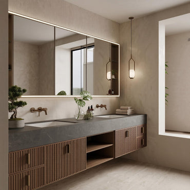 60''-96'' Double Bathroom Vanity with Sink Modern Floating Warm Walnut Dark Stone Top