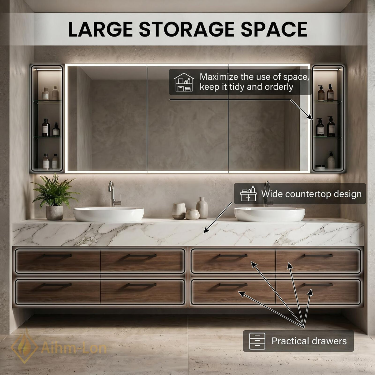 72''-96'' Double Bathroom Vanity with Sink Floating Double Woodgrain Finish Grain Finish