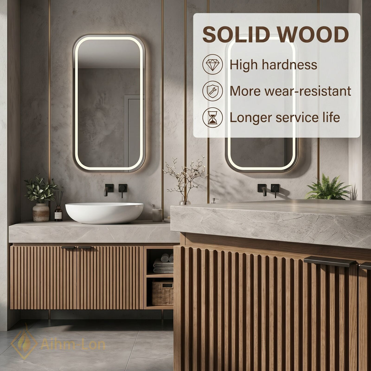 60''-96'' Double Bathroom Vanity with Sink Ribbed Doors Open Central Storage