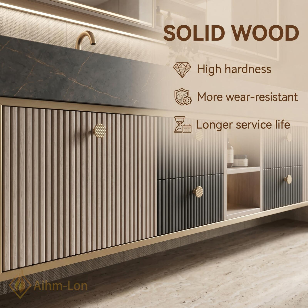 60''-96'' Double Bathroom Vanity with Sink Floating Slatted Doors Central Open Shelving