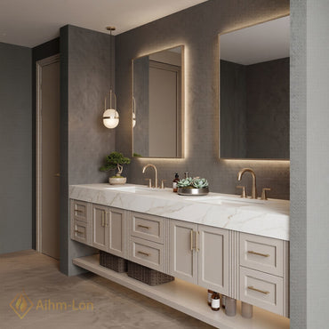 76''-96'' Double Bathroom Vanity with Sink Solid Wood Panels Floating Frame Open