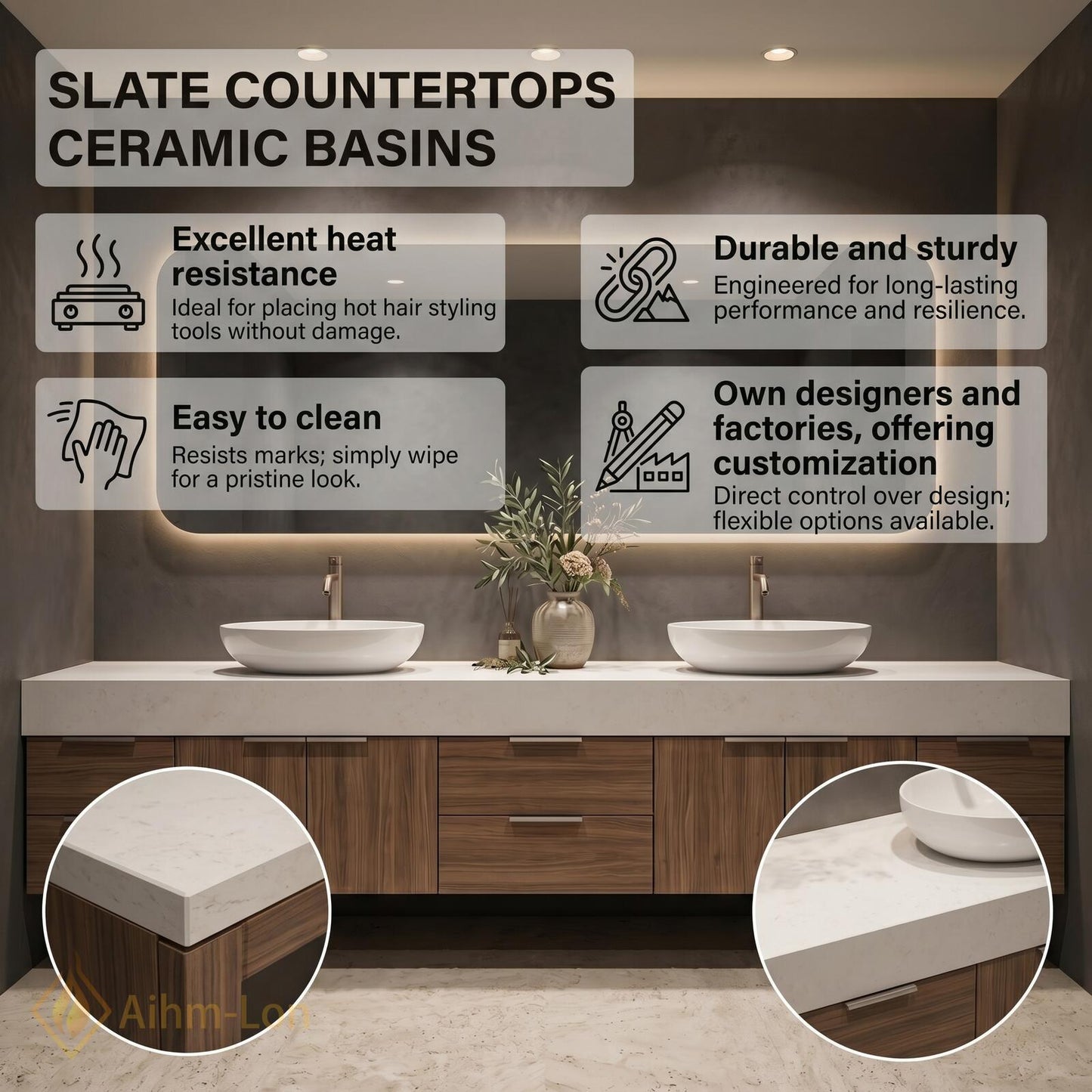 60''-96'' Double Bathroom Vanity with Sink Wood Modern Floating Basins Dual Clean
