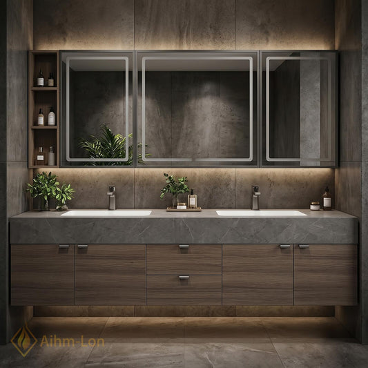 60''-96'' Double Bathroom Vanity with Sink Charcoal Finish Mirror Cabinet Drawers