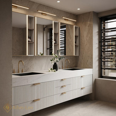 72''-96'' Double Bathroom Vanity with Sink White Modern Floating Panels Marble-Top