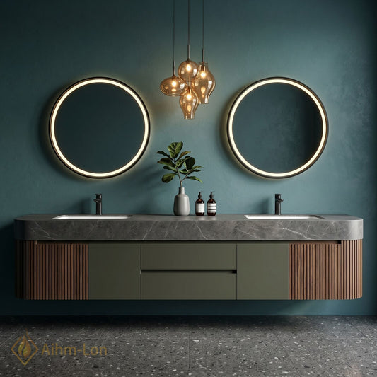 60''-96'' Double Bathroom Vanity with Sink Floating Fluted Side Panel Texture Matte