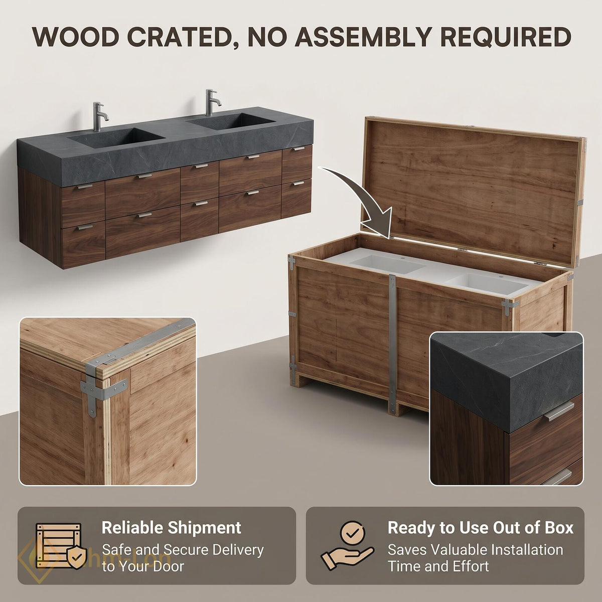 76''-96'' Double Bathroom Vanity with Sink Floating Double Dark Slate Finish Row