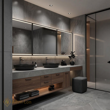 78''-96'' Bathroom Vanity with Sink Floating Wide Stone Countertop Dark Wood Cabinetry