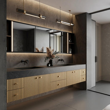 60''-96'' Double Bathroom Vanity with Sink Modern Floating Fluted Front Brushed Gold Accents
