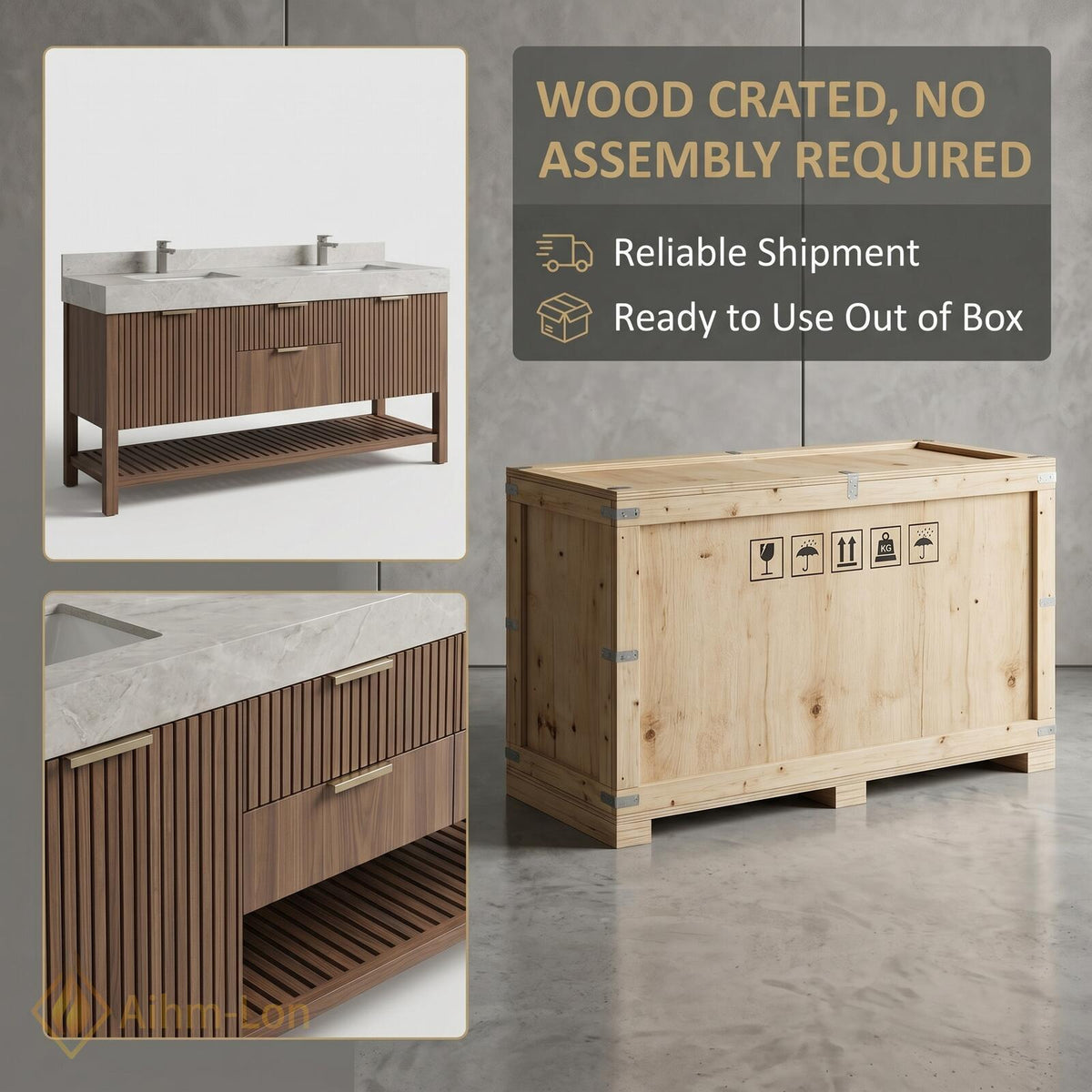 60''-96'' Double Bathroom Vanity with Sink Green Marble Top Deep Blue Storage