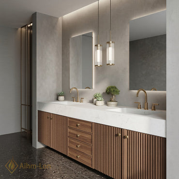 60''-96'' Double Bathroom Vanity with Sink White-Marble White Floating Modern Ribbed Wood
