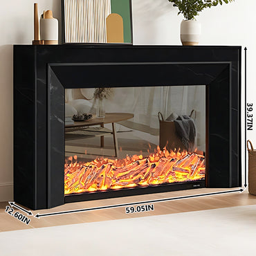 Aihm-Lon Black Electric Fireplace with Decorative Inserts 59.05"