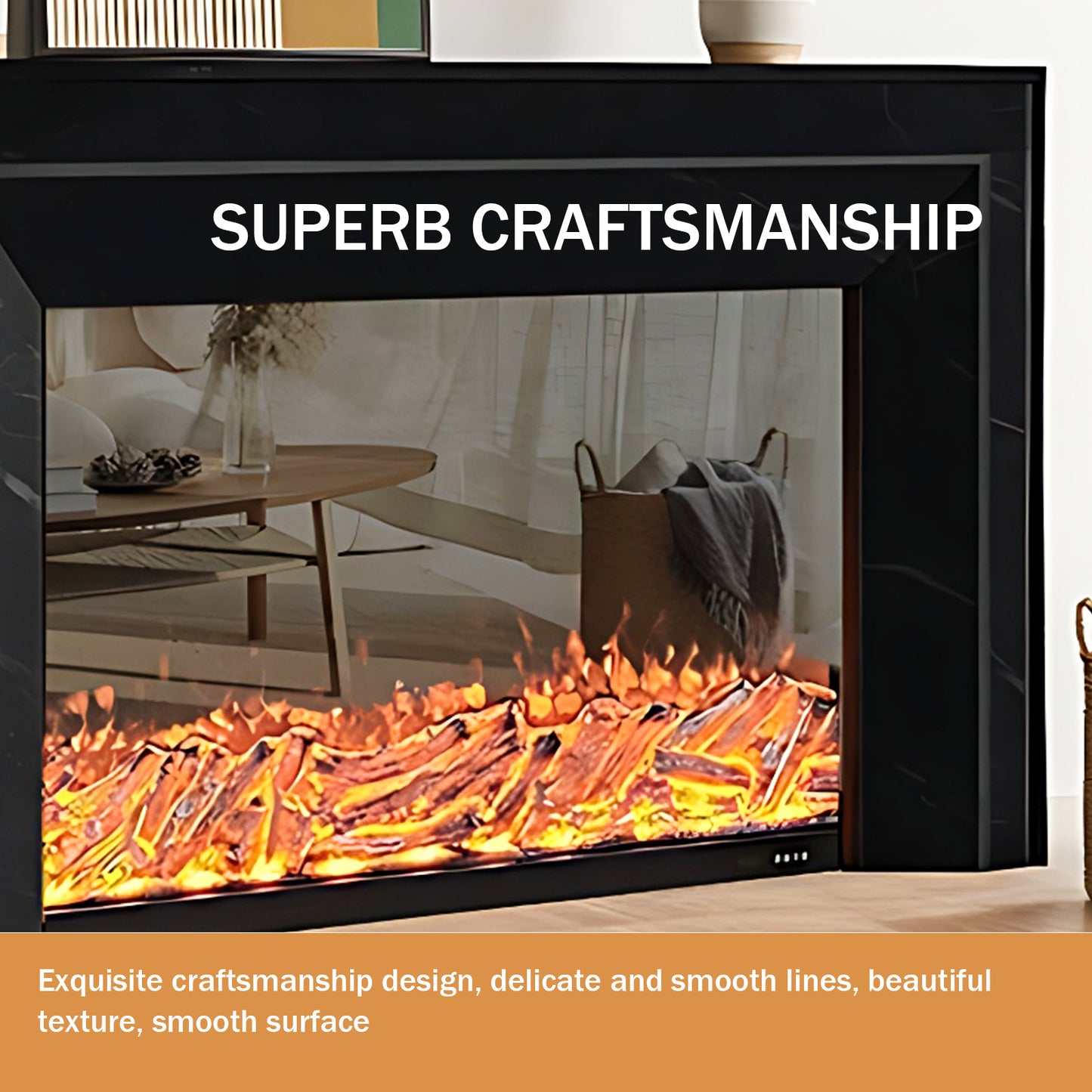 Aihm-Lon Black Electric Fireplace with Decorative Inserts 59.05"