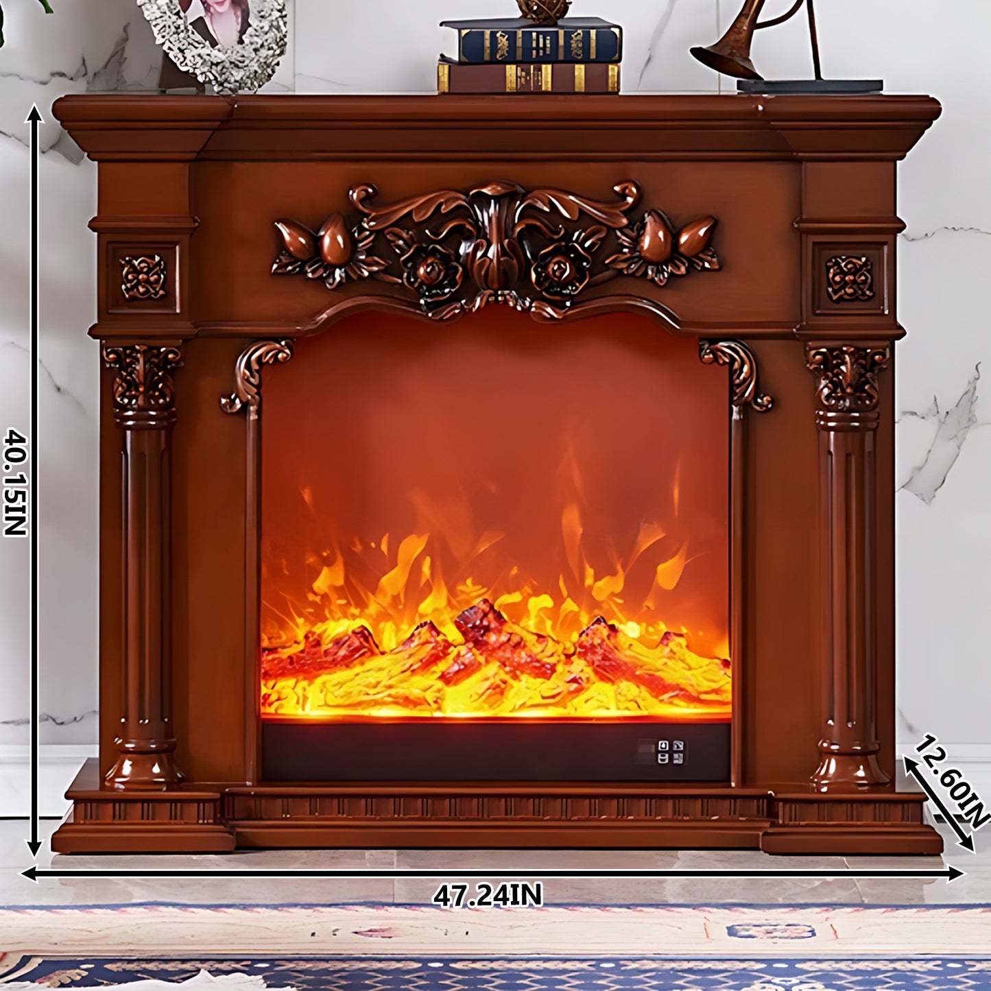 Aihm-Lon Retro Brown Electric Fireplace Mantel with Decorative Inserts 39.37"-47.24"