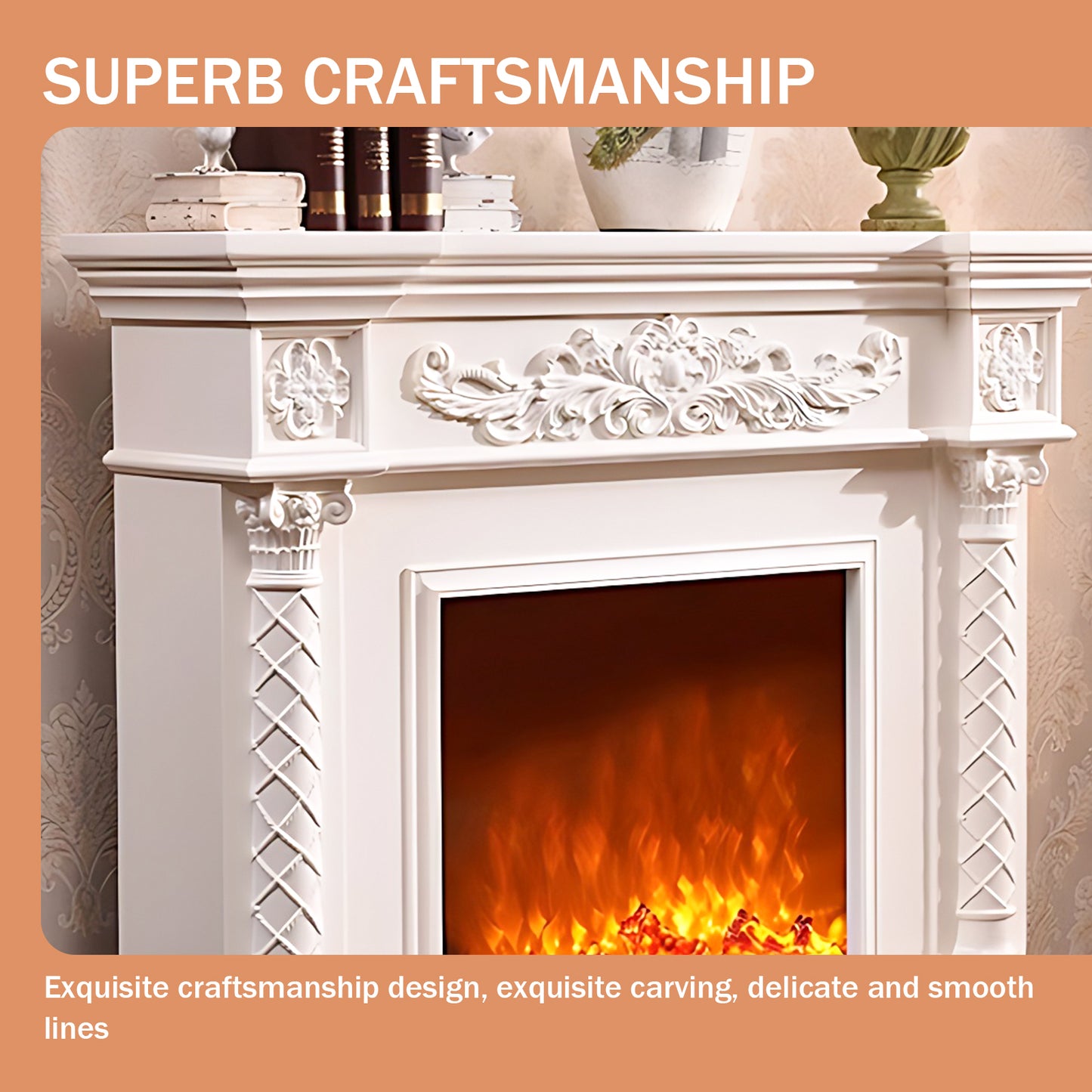 Aihm-Lon White Freestanding Electric Fireplace with Decorative Inserts 47.24"