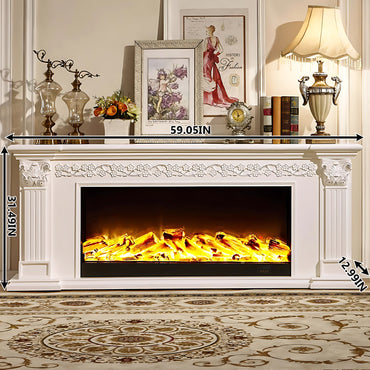 Aihm-Lon White Wooden Electric Fireplace with Realistic Flame 59.05"