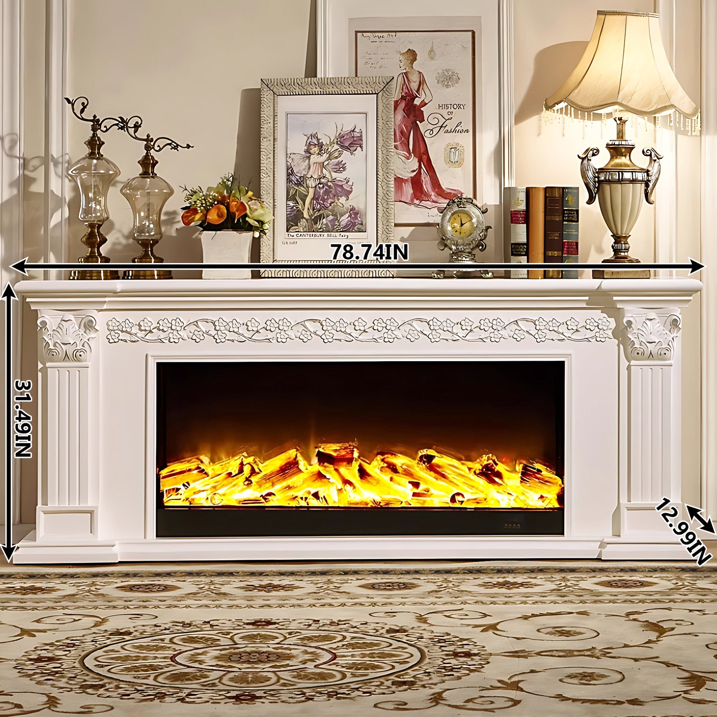 Aihm-Lon White Wooden Electric Fireplace with Realistic Flame 59.05"