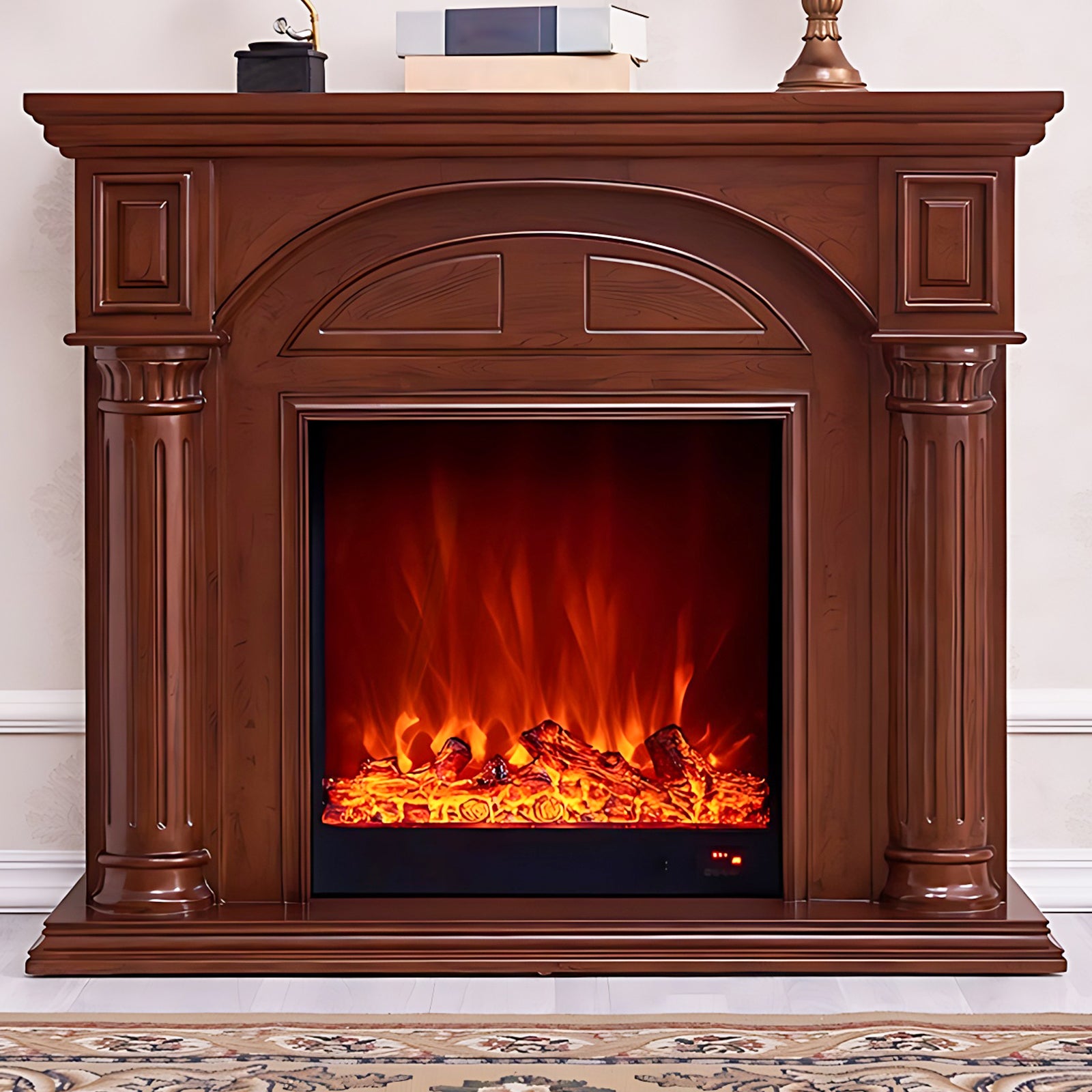 Aihm-Lon Modern Brown Electric Fireplaces with Realistic Flame 47.24